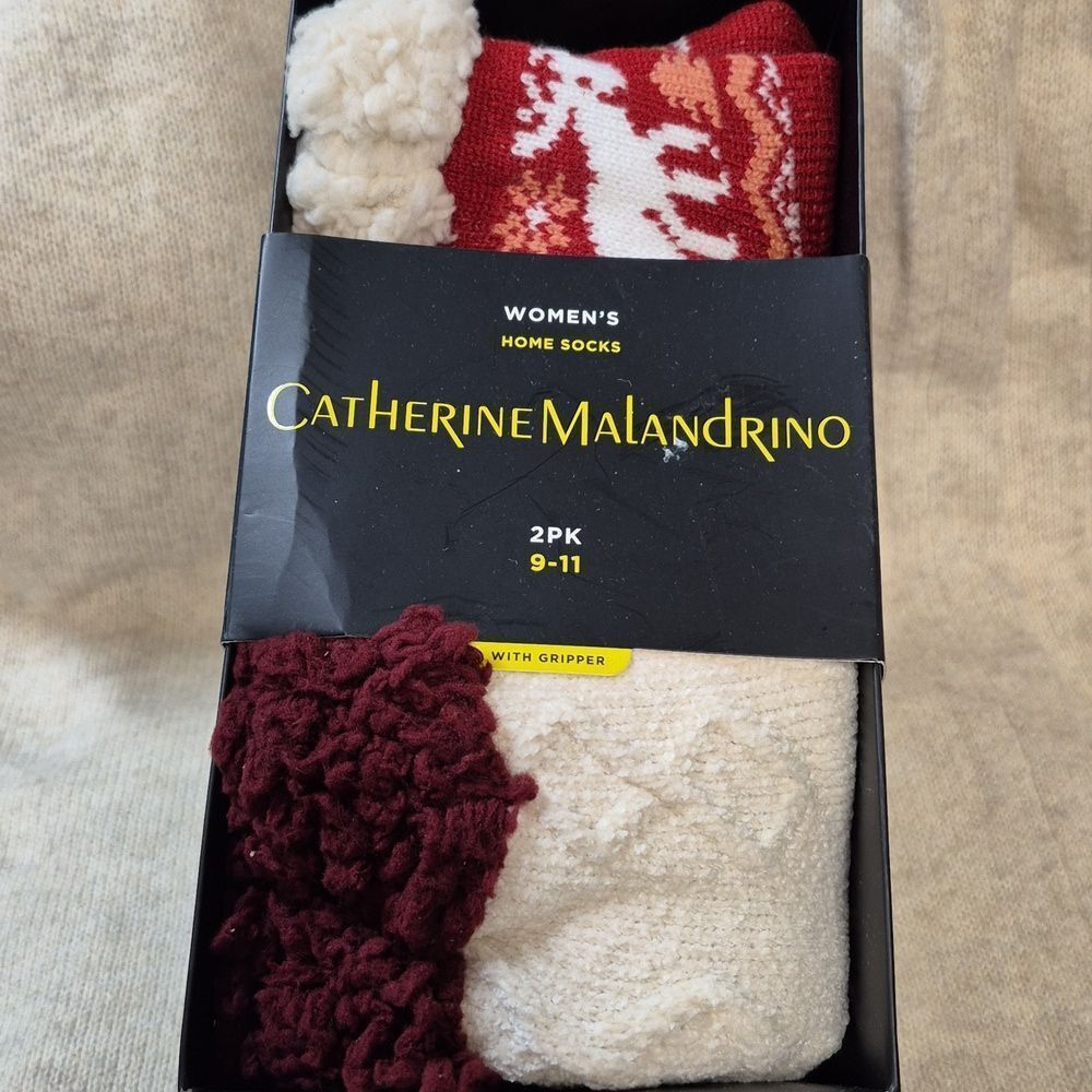 Catherine Malandrino Medium Rose Knit Slippers - New